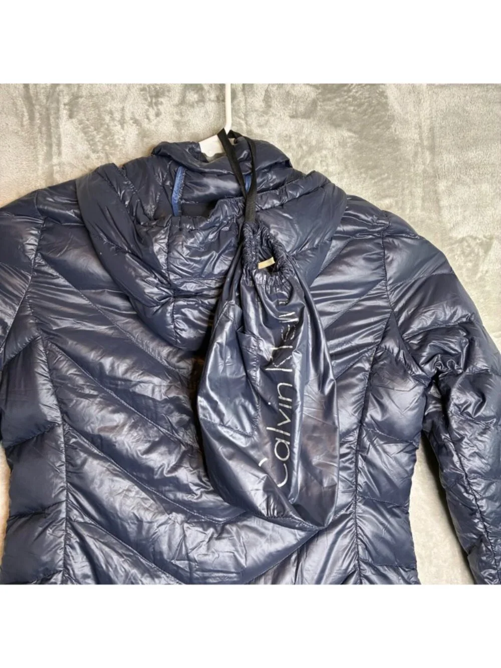 Calvin Klein Womens Packable Lightweight Down Puffer Coat With Hood Navy Large - Picture 5 of 10